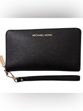 Michael Kors black leather phone wallet NWT